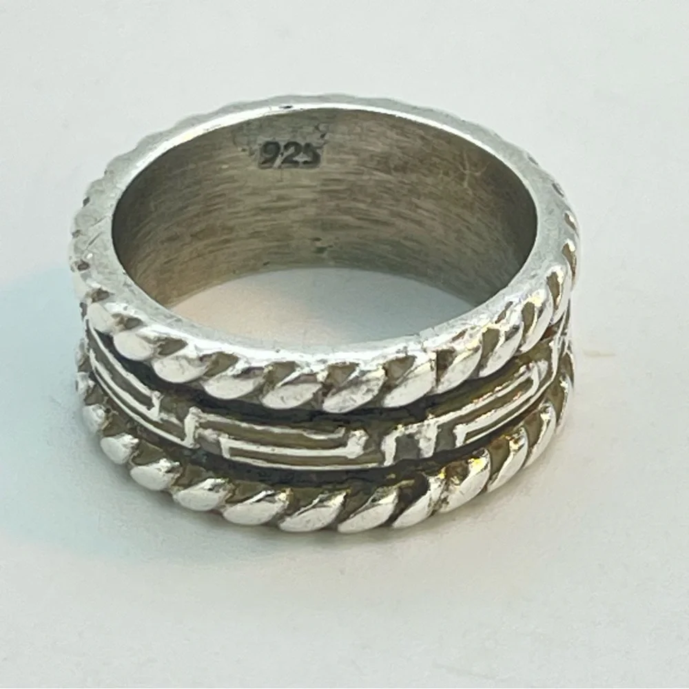 Silver Greek Key Band Ring | Rope Twist Edging | 925 Stamped Sterling